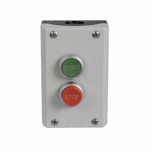 Cutler-Hammer / Eaton - Cutler-Hammer M22-C2-M2V M22 Assembled two element control station, 22.5 mm, Top: flush, Bottom: extended, Momentary, Non-illuminated, Button: Green, Red, IP66, UL (NEMA) Type 4X, 13