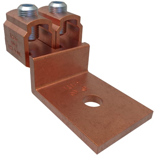 Ilsco - Ilsco LU-2 Copper Mechanical Lug Offset, Conductor Range 4/0-2, 2 Ports, 1 Hole, 3/8in Bolt Size, UL, CSA