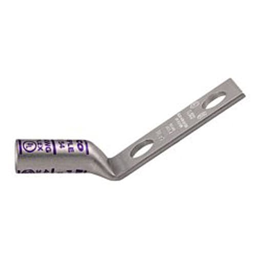 Ilsco - Ilsco CLNB-6-14-34-4 SureCrimp® Copper Compression Lug, Conductor Size 6, 2 Holes, 1/4in Bolt Size, 3/4in Hole Spacing, Long Barrel, No Sight Window, 45? Bent Tang, Tin Plated, UL, CSA