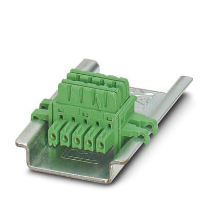 Phoenix Blocks - Phoenix Contact 2869728 6.2 mm 150 Volt 8 Amp 5-Position Green Din Rail Bus Connector