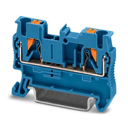Phoenix Blocks - Phoenix Contact 3209523 800 Volt 24 Amp 26 to 12 AWG Blue Polyamide Push-In Connection Feed-Through Terminal Block