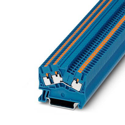 Phoenix Blocks - Phoenix Contact 3211906 800 Volt 24 Amp 26 to 12 AWG Blue Polyamide Push-In Connection Feed-Through Terminal Block