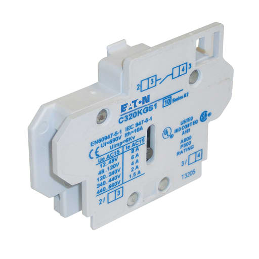 Cutler-Hammer / Eaton - Eaton Electrical C320KGS1 600 VAC 10 Amp 250 VDC 0.55 Amp 1NO Snap-On Terminal Contactor Auxiliary Contact