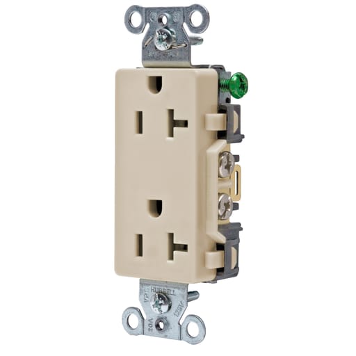 Hubbell Wiring Device - Hubbell DR20ALDECO Receptacle, COMM GRD, 20A 125V, 5-20R, AL