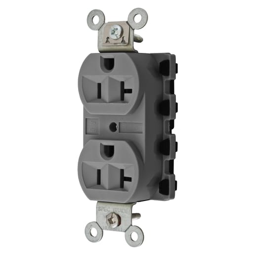 Hubbell Wiring Device - Hubbell SNAP5362GYA 20 Amp 125 Volt 2-Pole 3-Wire NEMA 5-20R Gray Straight Blade Duplex Receptacle