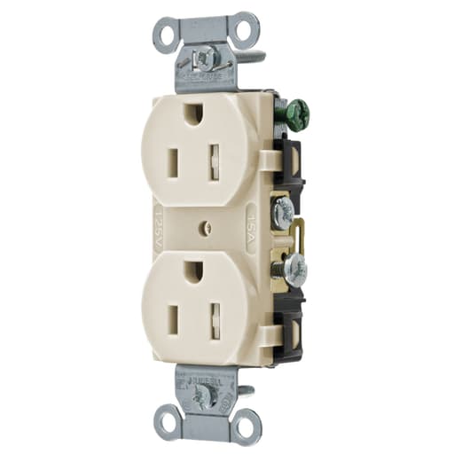 Hubbell Wiring Device - Hubbell CR15-ALTR Tamper Resistant Duplex Receptacle, Commercial Grade, 15A 125V - Almond