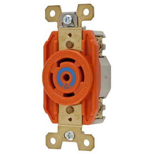 Hubbell Wiring Device - Hubbell IG2810 30 Amp 120/208 Volt 4-Pole 5-Wire NEMA L21-30R Orange Isolated Ground Locking Receptacle