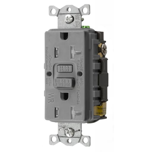 Hubbell Wiring Device - Hubbell GFTWRST20GY 20 Amp 125 Volt 2-Pole 3-Wire NEMA 5-20R Gray GFCI Receptacle