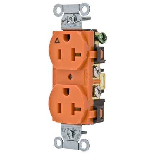 Hubbell Wiring Device - Hubbell IG5352 20 Amp 125 Volt 2-Pole 3-Wire NEMA 5-20R Orange Isolated Ground Straight Blade Duplex Receptacle