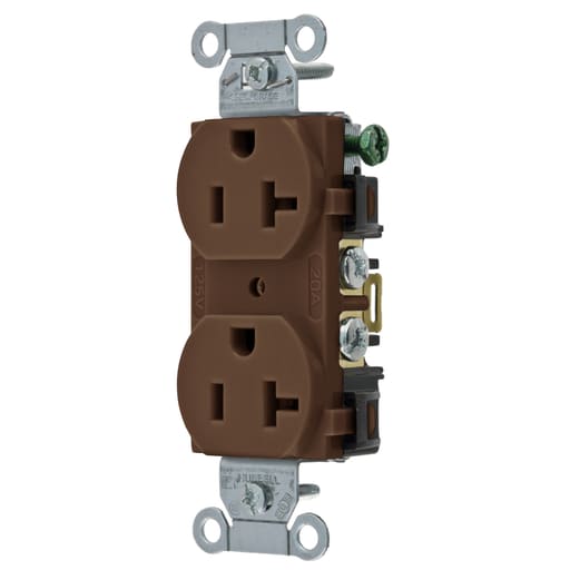 Hubbell Wiring Device - Hubbell BR20 Brown 20A 125V Duplex Receptacle. Commercial Spec Grade