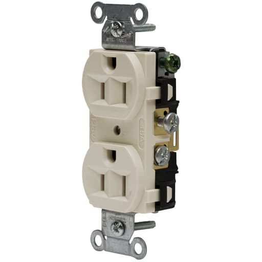 Hubbell Wiring Device - Hubbell CRF15ALDUP Receptacle, COM FG, 15A 125V, 5-15R, AL