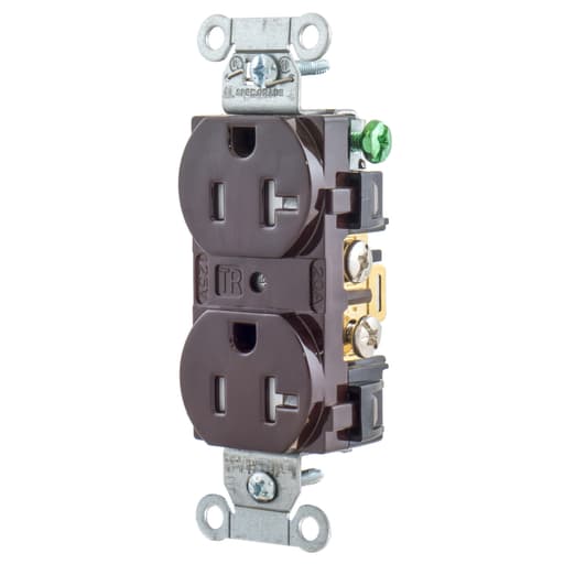 Hubbell Wiring Device - Hubbell BR20TR 20 Amp 125 Volt 2-Pole 3-Wire NEMA 5-20R Brown Straight Blade Duplex Receptacle