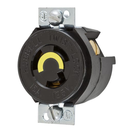 Hubbell Wiring Device - Hubbell HBL4713 15 Amp 125 Volt NEMA L5-15R Black Nylon Single Locking Receptacle