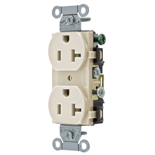 Hubbell Wiring Device - Hubbell CR20AL 20 Amp 125 Volt 2-Pole 3-Wire NEMA 5-20R Almond Straight Blade Duplex Receptacle