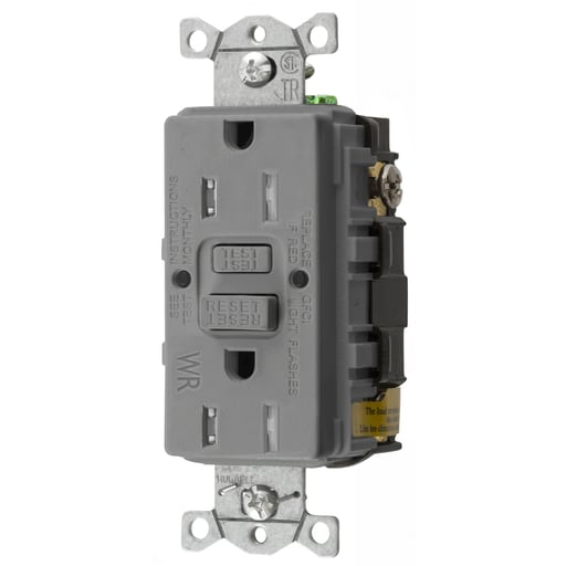 Hubbell Wiring Device - Hubbell GFTWRST15GY 15 Amp 125 Volt 2-Pole 3-Wire NEMA 5-15R Gray GFCI Receptacle
