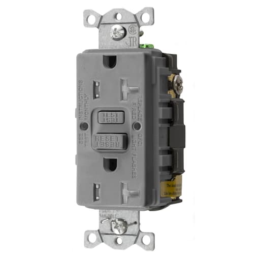 Hubbell Wiring Device - Hubbell GFTRST20GY 20A 125V 2-Pole 3-Wire NEMA 5-20R GFCI Receptacle - Gray