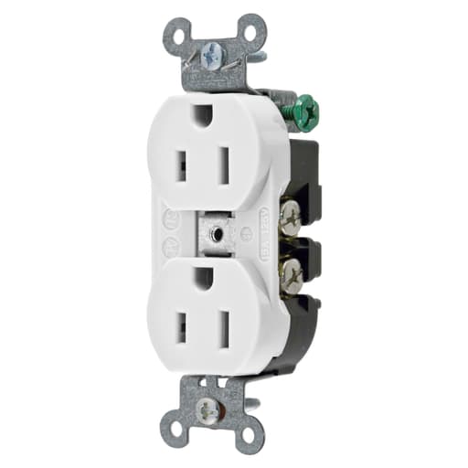 Hubbell Wiring Device - Hubbell 5252A-W White 15A 125V Duplex Receptacle. Heavy Duty Industrial Series