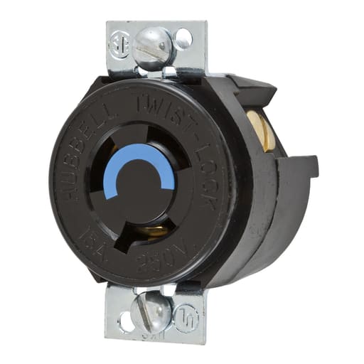 Hubbell Wiring Device - Hubbell HBL4563 15A 250V Twist-Lock Black Single Panel-Mount Receptacle
