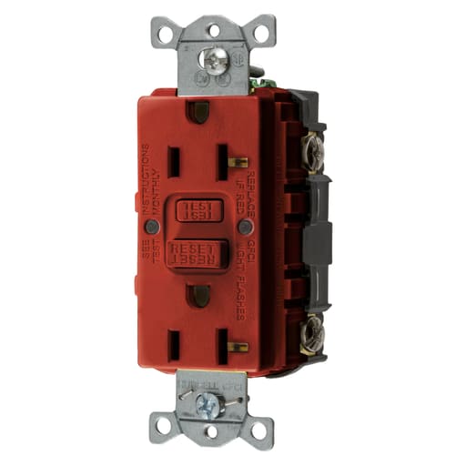 Hubbell Wiring Device - Hubbell GFRST20R 20A GFCI Receptacle, Self-test, 125V 2P3W - Red