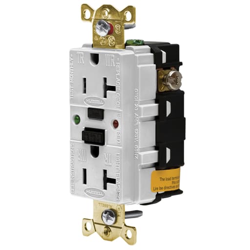 Hubbell Wiring Device - Hubbell GFR5362SGW 20 Amp 125 Volt 2-Pole 3-Wire NEMA 5-20R White GFCI Receptacle with LED Indicator