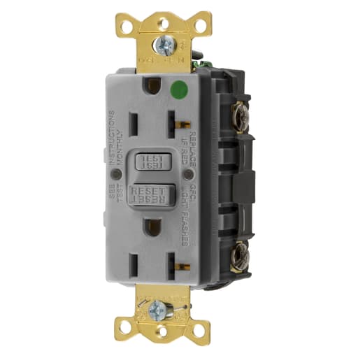 Hubbell Wiring Device - Hubbell GFRST83GY 20 Amp Gray Commercial Hospital Grade Self-Test Ground Fault Receptacle