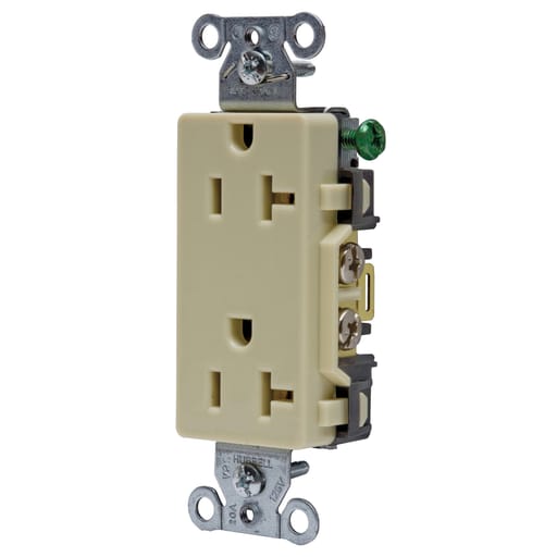 Hubbell Wiring Device - Hubbell DR20I 20 Amp 125 Volt 2-Pole 3-Wire NEMA 5-20R Ivory Decorator Straight Blade Receptacle