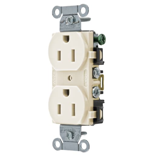 Hubbell Wiring Device - Hubbell BR15LA 15 Amp 125 Volt 2-Pole 3-Wire NEMA 5-15R Light Almond Straight Blade Duplex Receptacle