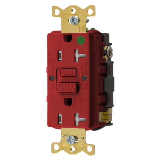 Hubbell Wiring Device - Hubbell GFTWRST83R 20 Amp 125 Volt 2-Pole 3-Wire NEMA 5-20R Red GFCI Receptacle