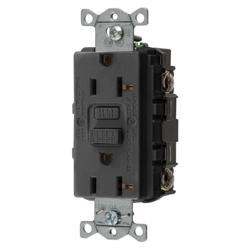 Hubbell Wiring Device - Hubbell GFRST20BK 20 Amp Black Commercial Self-Test Ground Fault Receptacle