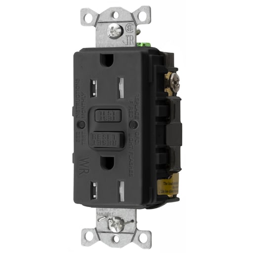 Hubbell Wiring Device - Hubbell GFTWRST15BK 15 Amp 125 Volt 2-Pole 3-Wire NEMA 5-15R Black GFCI Receptacle