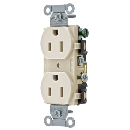 Hubbell Wiring Device - Hubbell CR15-ALDUP Duplex Receptacle, Commercial Grade, Side Wire only, 15A 125V - Almond