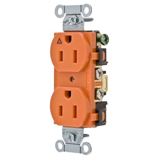 Hubbell Wiring Device - Hubbell IG5252 15 Amp 125 Volt 2-Pole 3-Wire NEMA 5-15R Orange Isolated Ground Straight Blade Duplex Receptacle