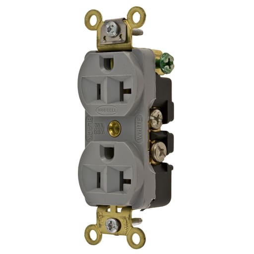 Hubbell Wiring Device - Hubbell HBL5352GY 20 Amp 125 Volt 2-Pole 3-Wire NEMA 5-20R Gray Straight Blade Duplex Receptacle