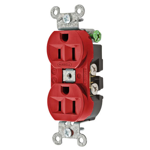 Hubbell Wiring Device - Hubbell 5262R Receptacle, DUP SB, HUBPRO, 15A 125V, SM , RD