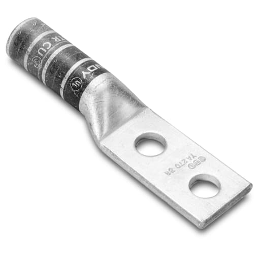 Burndy - Burndy YA4C2TC14E2 4 AWG CU, Two Hole, 1/4 Stud Size, 3/4 Hole Spacing, Long Barrel Internal Chamfer, Tin Plated, UL/CSA, 90.C, Up to 35kV, Gray Color Code, 8 or 346 Die Index