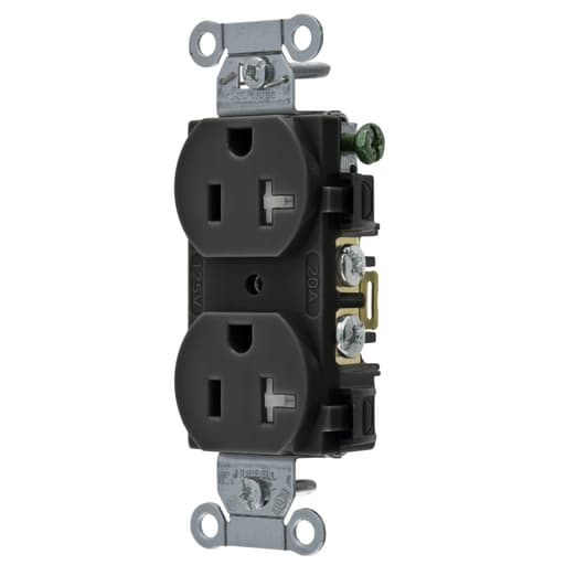 Hubbell Wiring Device - Hubbell BR20BLKTR T-RES, COM GRD, 20A 125V, 5-20R, BK, B+S