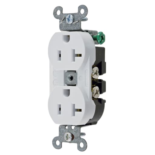 Hubbell Wiring Device - Hubbell 5352A-W White 20A 125V Duplex Receptacle. Heavy Duty Industrial Series