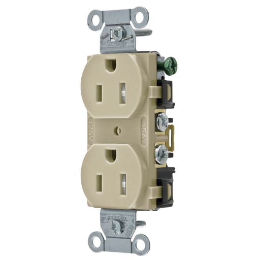 Hubbell Wiring Device - Hubbell BR15-ITR Ivory 15A 125V Duplex Receptacle - Tamper Resistant. Commercial Spec Grade