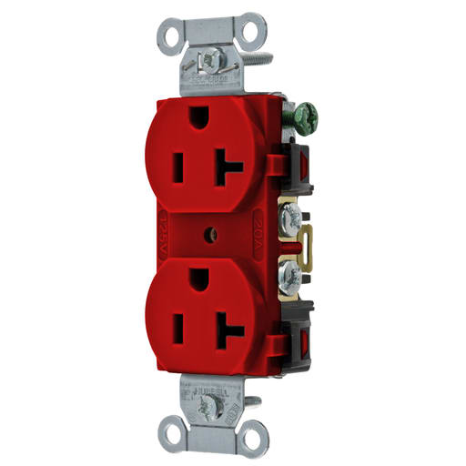 Hubbell Wiring Device - Hubbell BR20R Receptacle, DUP SB, COM GRD, 20A 125V, B/S, R