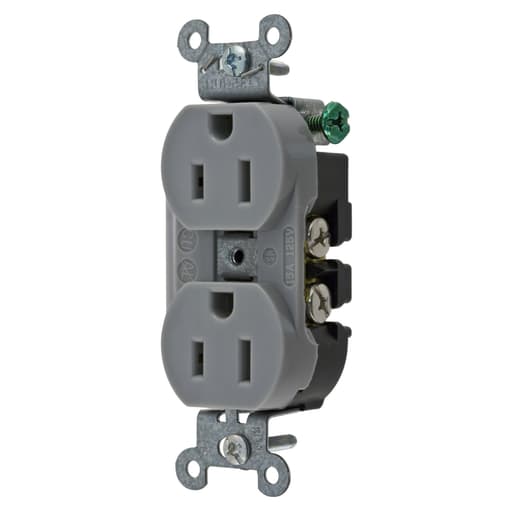 Hubbell Wiring Device - Hubbell 5252AG Receptacle, DUP SB, HUBPRO, 15A 125V, SF, GY