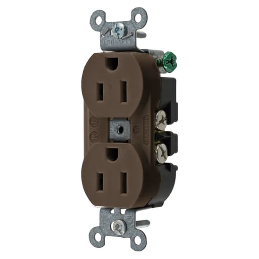 Hubbell Wiring Device - Hubbell 5252AB 15 Amp 125 Volt 2-Pole 3-Wire NEMA 5-15R Brown Straight Blade Duplex Receptacle