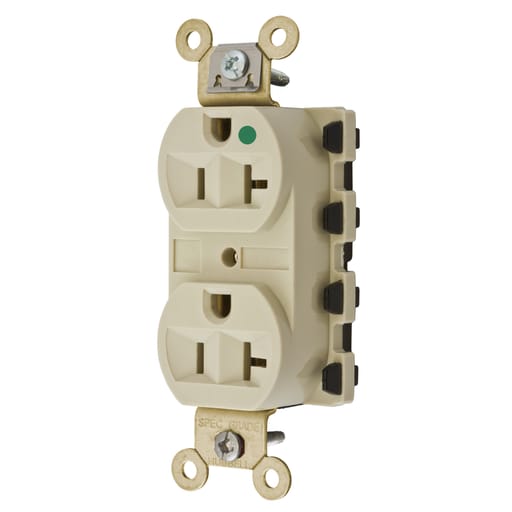 Hubbell Wiring Device - Hubbell SNAP8300IA 20 Amp 125 Volt 2-Pole 3-Wire NEMA 5-20R Ivory Straight Blade Duplex Receptacle