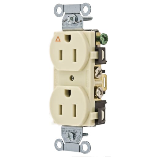 Hubbell Wiring Device - Hubbell IG5252I 15 Amp 125 Volt 2-Pole 3-Wire NEMA 5-15R Ivory Isolated Ground Straight Blade Duplex Receptacle