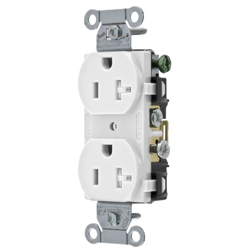 Hubbell Wiring Device - Hubbell CR20WHITR 20 Amp 125 Volt 2-Pole 3-Wire NEMA 5-20R White Straight Blade Duplex Receptacle