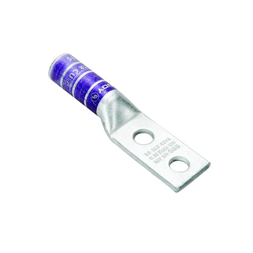 Burndy - Burndy YA392N Copper Compression Lug, 2 Hole w/o Inspection Window, 750 kcmil, 1/2" Stud, 1-3/4" Stud Hole Spacing, Long Barrel, Tin Plated