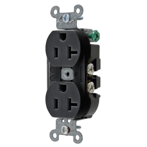 Hubbell Wiring Device - Hubbell 5352ABLK 20 Amp 125 Volt 2-Pole 3-Wire NEMA 5-15R Black Straight Blade Duplex Receptacle
