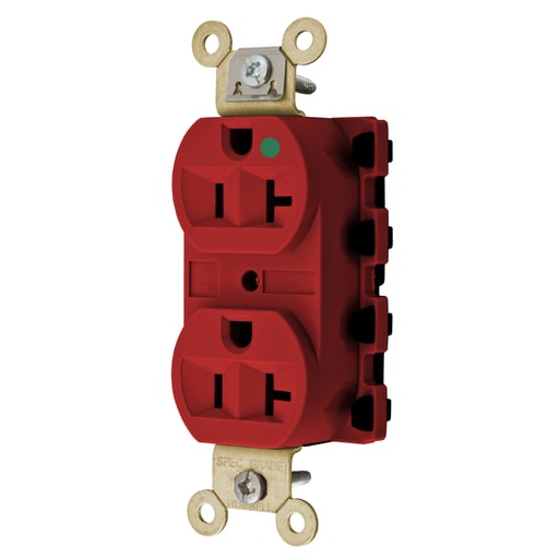 Hubbell Wiring Device - Hubbell SNAP8300RA 20 Amp 125 Volt 2-Pole 3-Wire NEMA 5-20R Red Straight Blade Duplex Receptacle
