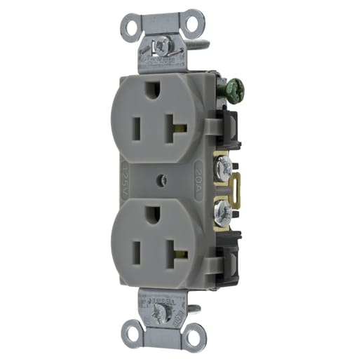 Hubbell Wiring Device - Hubbell BR20GRY 20 Amp 125 Volt 2-Pole 3-Wire NEMA 5-20R Gray Nylon Straight Blade Duplex Receptacle