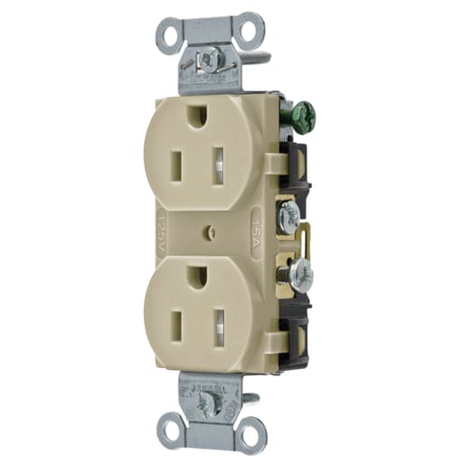Hubbell Wiring Device - Hubbell CR15-ITR Tamper Resistant Duplex Receptacle, Commercial Grade, 15A 125V - Ivory