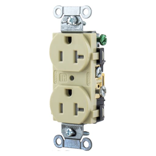 Hubbell Wiring Device - Hubbell BR20-ITR Ivory 20A 125V Duplex Receptacle - Tamper Resistant. Commercial Spec Grade